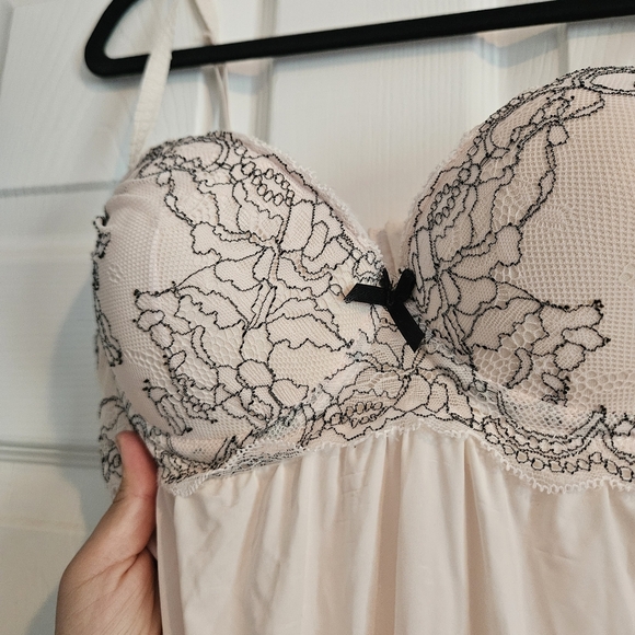 Cream Chemise with Lace Bustier and Flowy Satin Skirt - Picture 2 of 5